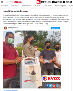 Urvashi Rautela donates Evox Oxygen Concentrator